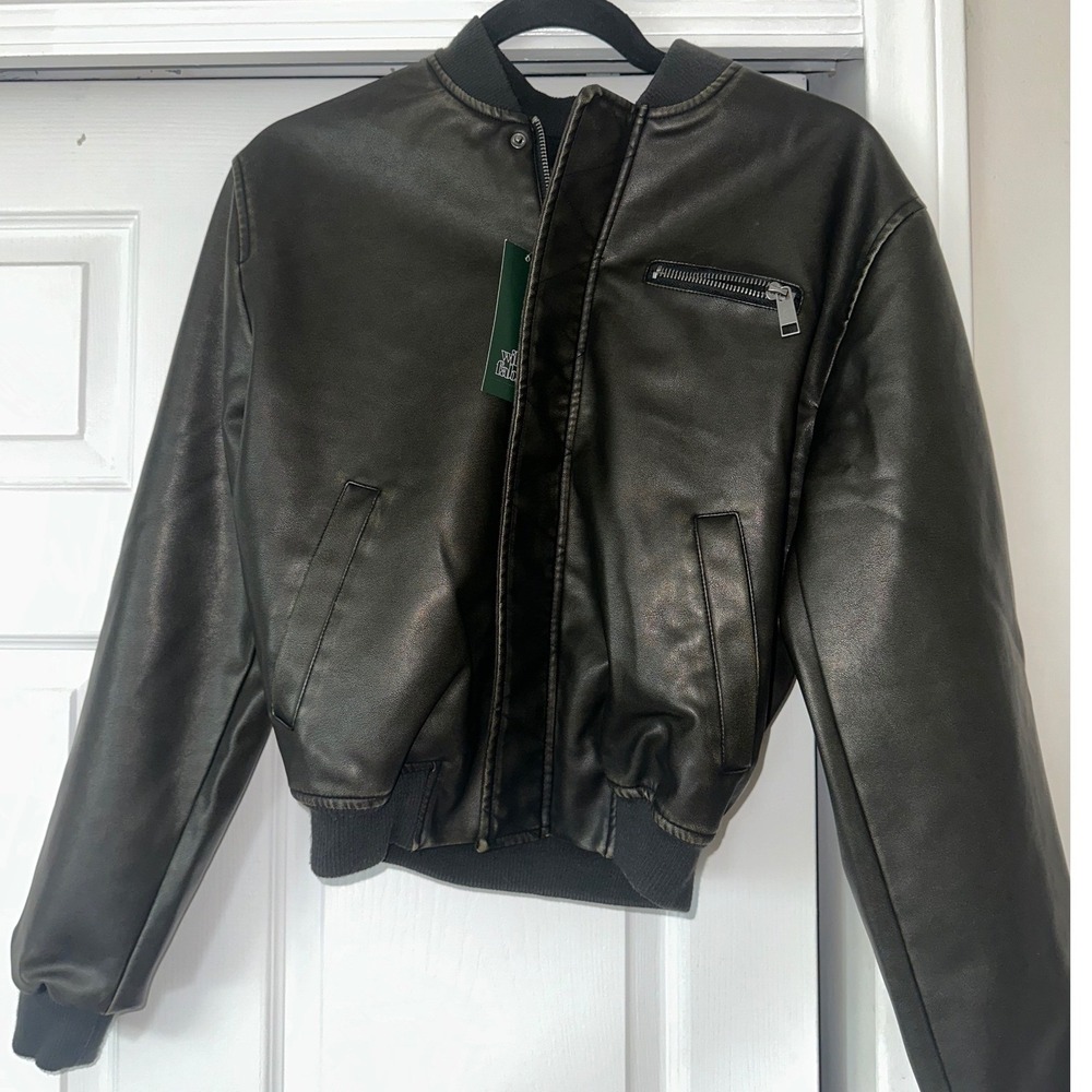Wild Fable Women's Faux Leather Bomber Jacket Black Full Zip Size S NEW